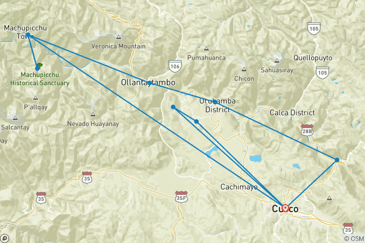 Map of 5 days - Traditional Cusco & Machu Picchu & Maras