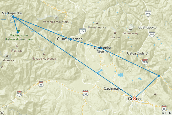 Map of 4 days - Traditional Cusco & Machu Picchu