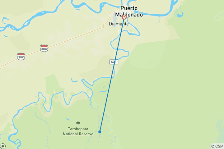 Map of 4 days - Tambopata Amazon Jungle