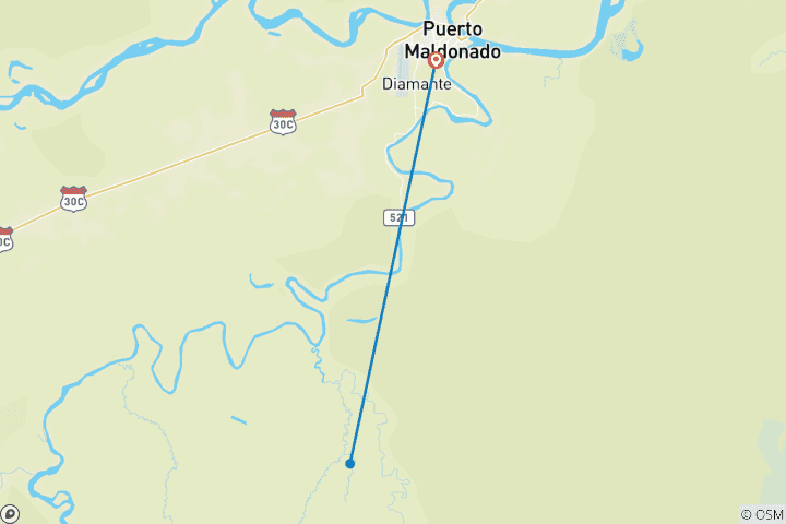 Map of 4 days - Tambopata Amazon Jungle