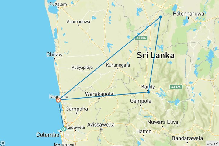 Map of 7-Day Culture and Heritage tour of Sri Lanka