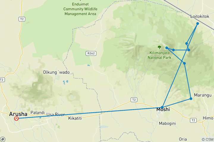 Map of Kilimanjaro  Rongai Route 6 Days *