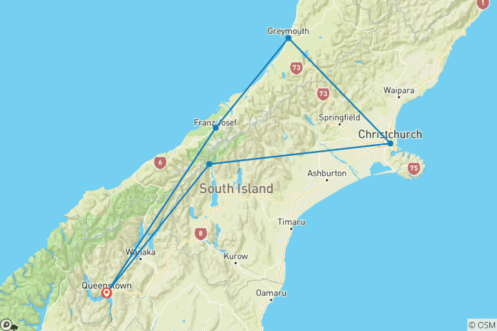 Map of 4 Day Southern Loop including Alpine Train