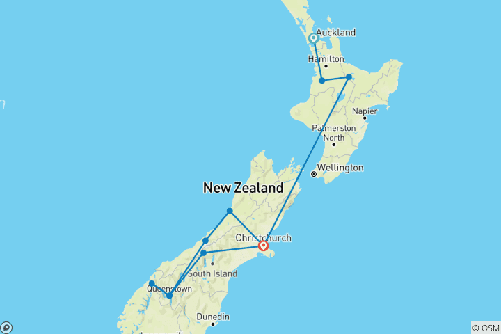 Map of 11 Day Tour - Best of New Zealand