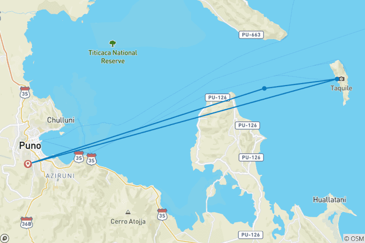 Map of 3 days - Puno & Lake Titicaca package