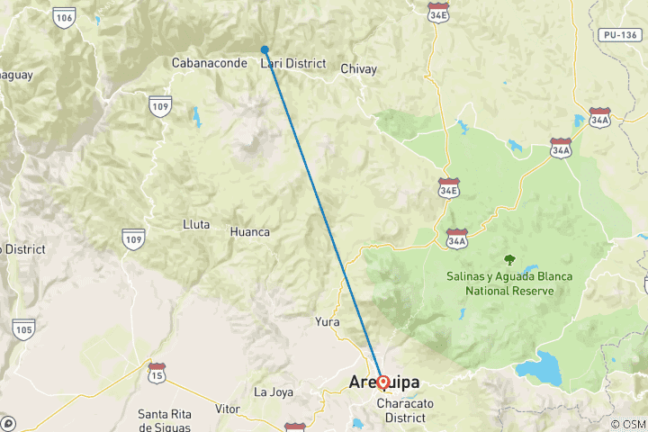 Carte du circuit 4 jours - Arequipa et; Colca Canyon