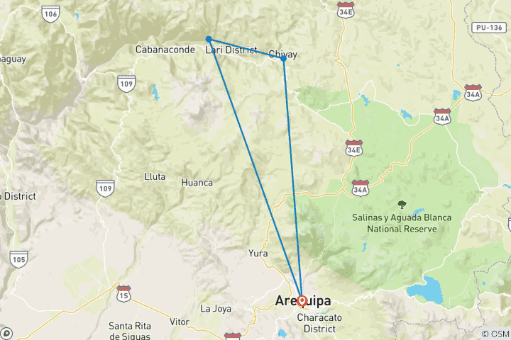 Carte du circuit Arequipa et Canyon de Colca et Pierre de Sillar - 5 jours