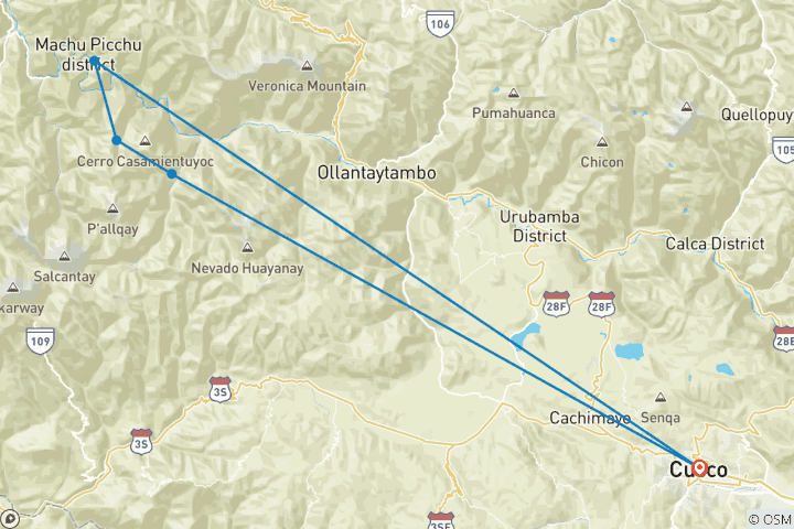 Map of 4 days Inca Trail to Machu Picchu