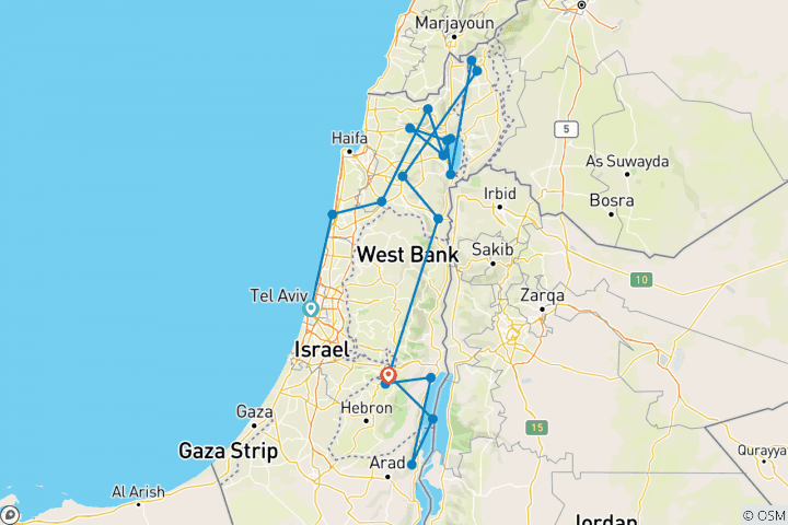 Map of Holy Land Christian Pilgrimage Trip - 8 Days