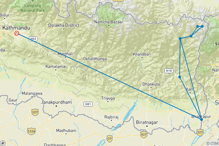 Carte du circuit Trekking sur le circuit du Kanchenjunga