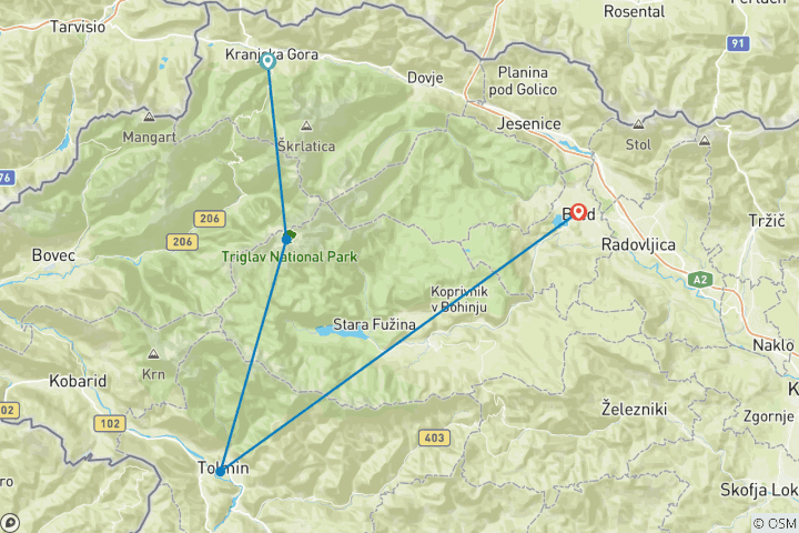 Carte du circuit Traversée des Alpes Juliennes - Trekking en Slovénie