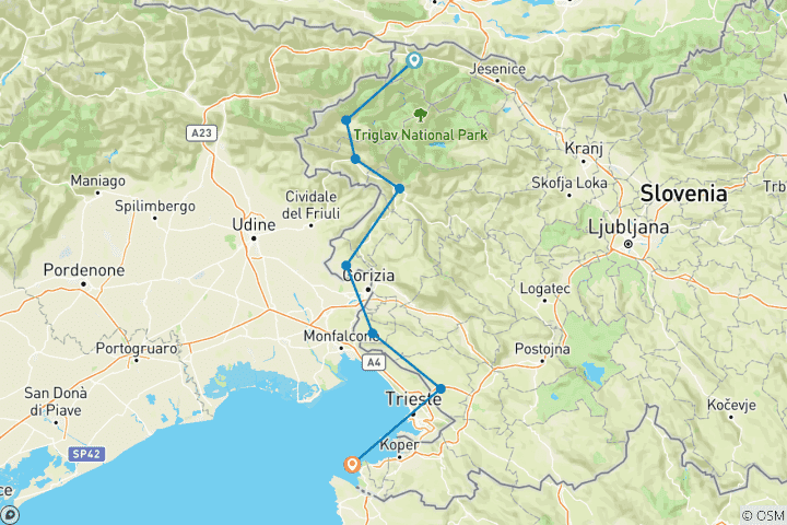 Kaart van Fiets van Alpen naar Adriatische Zee - Mountainbiken door Slovenië