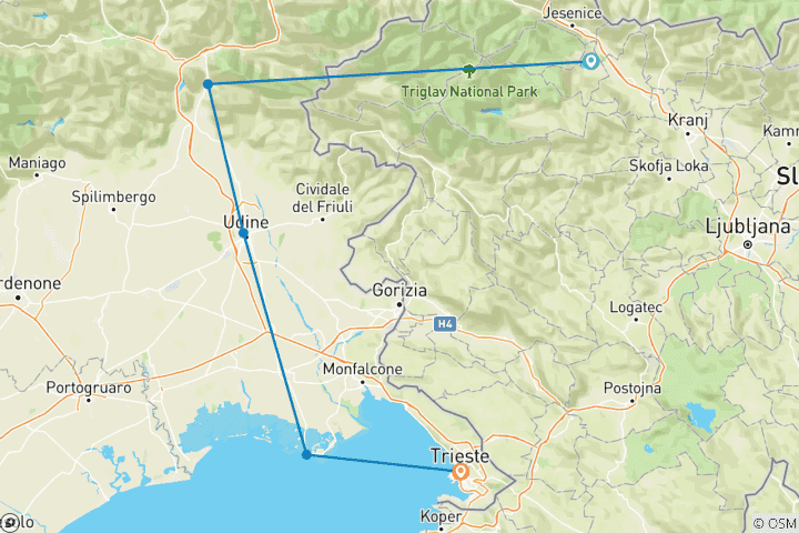 Karte von Mit dem Fahrrad von den Alpen zur Adria mit Friaul, Julisch & Venetien