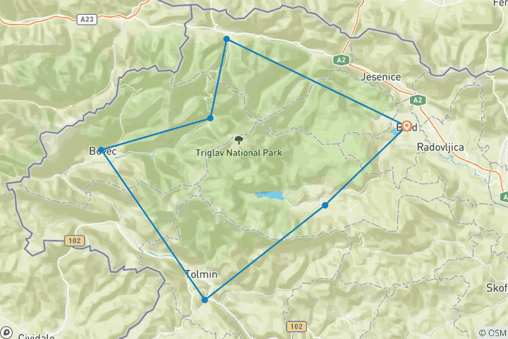 Kaart van Exclusieve E-bike rondrit Julische Alpen - Slovenië