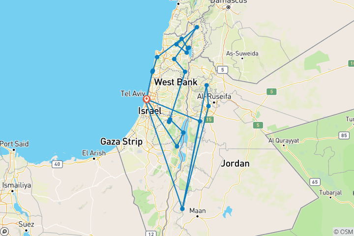 Mapa de Lo más destacado de Israel y Jordania - 11 días
