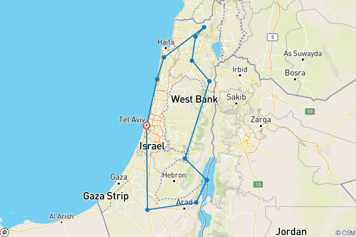 Map of 8 Days Highlights of Israel