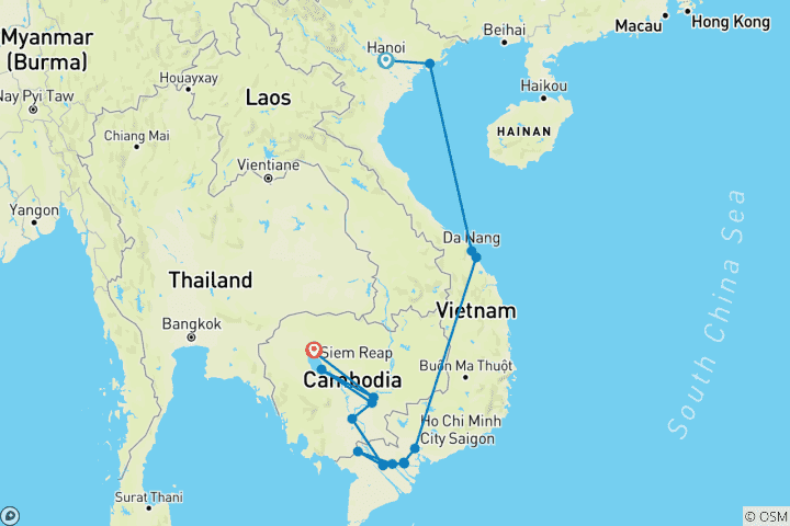 Mapa de Vietnam y Camboya 15 días