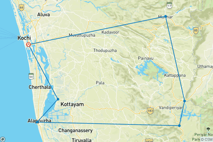 Kaart van Het beste van Kerala Tour