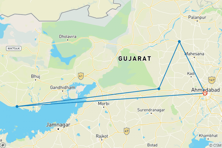 Carte du circuit Gujarat avec la beauté du Rann blanc à Kutch