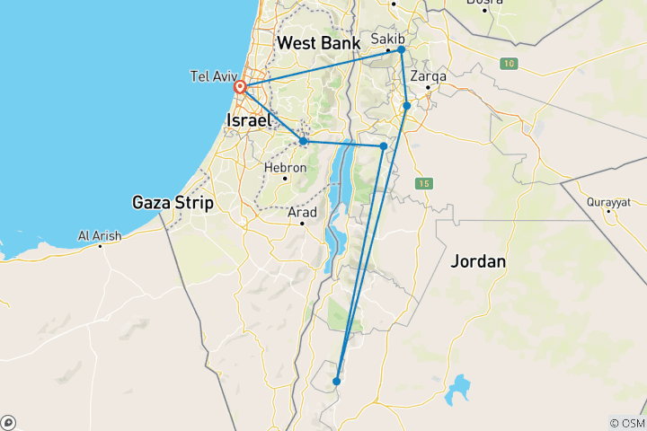 Map of Highlights of Jordan from Israel - 3 Days