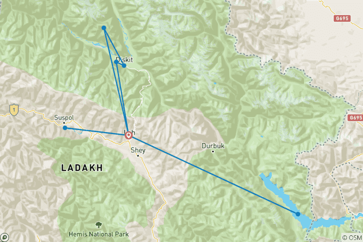 Karte von Schätze von Ladkah Rundreise - 6 Tage