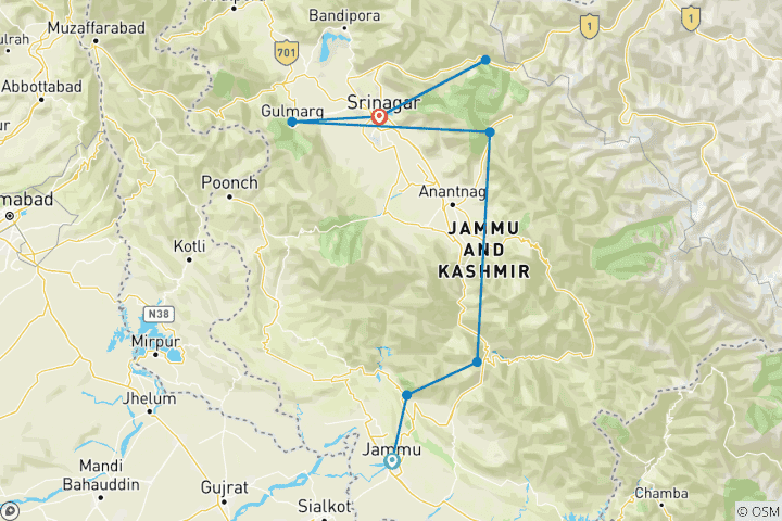 Karte von Entzückendes Kaschmir mit Vaishno Devi