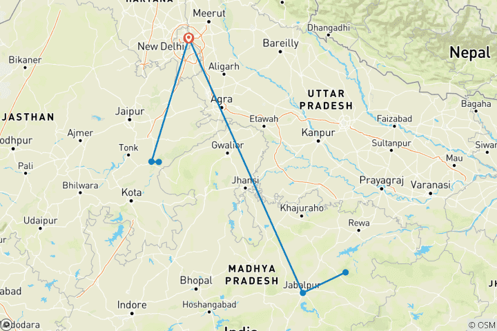 Map of India Tiger Safari Package