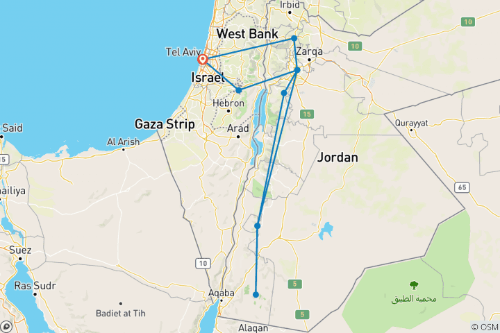 Map of Discovery of Jordan from Tel Aviv & Jerusalem - 4 Days