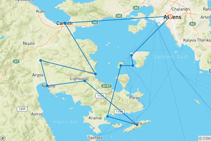 Carte du circuit Excursion dans l'île Saronique + Péloponnèse