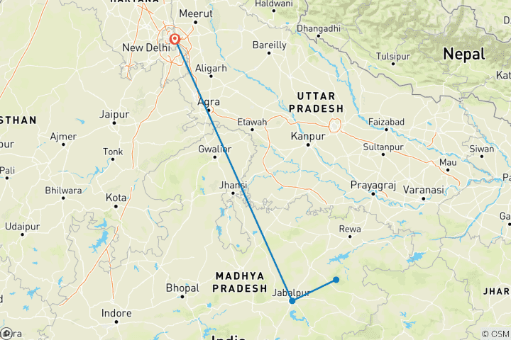 Map of 7 Day Bandhavgarh Wildlife Tour