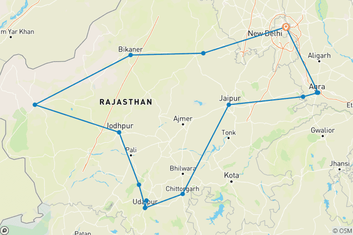 Kaart van Het beste van Rajasthan Tour