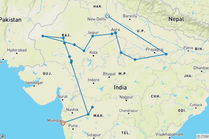 Kaart van Pracht van India Tour