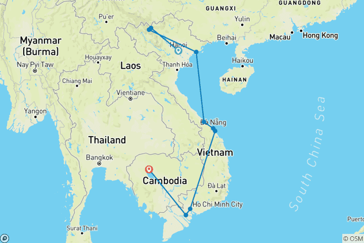 Carte du circuit Le meilleur du Vietnam et du Cambodge en 16 jours