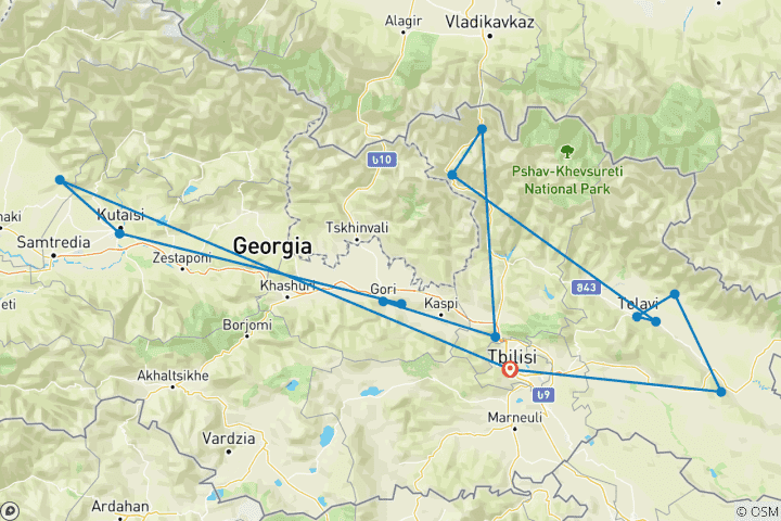 Carte du circuit Terre ancienne et traditions uniques - Circuit de découverte de la Géorgie