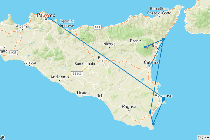 Map of Luxury 5 Stars Private Sicily Food & Wine Lovers Tour