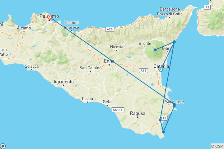 Carte du circuit Circuit privé en Sicile pour les amateurs de gastronomie et de vin