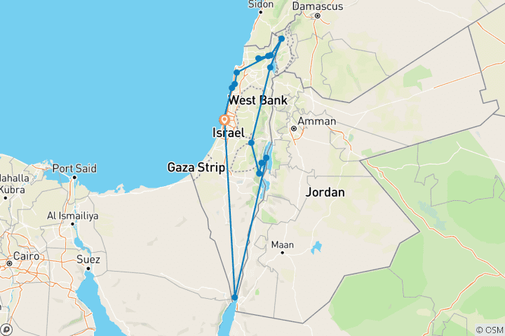 Kaart van Ontdek de hoogtepunten van de Joodse Staat - 13 dagen