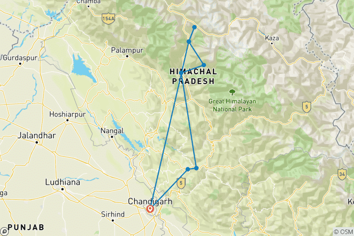 Carte du circuit L'Himachal Pradesh spectaculaire