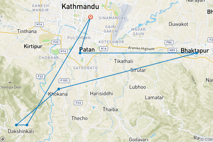 Map of Kathmandu World Heritage Sites Tour