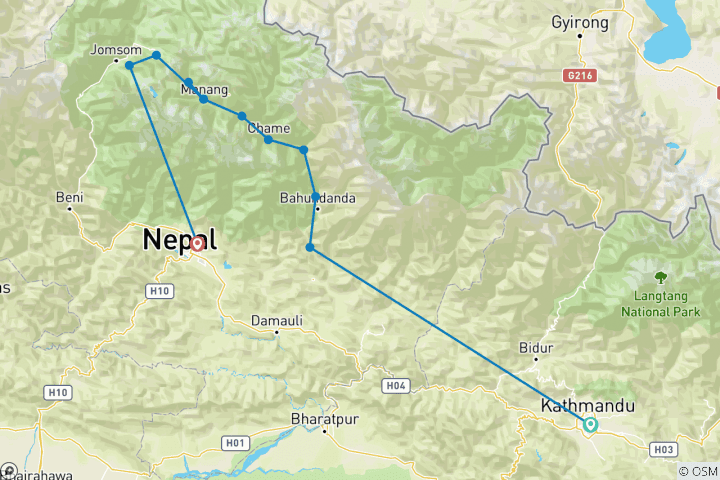 Carte du circuit Circuit de l'Annapurna Trek 12 jours