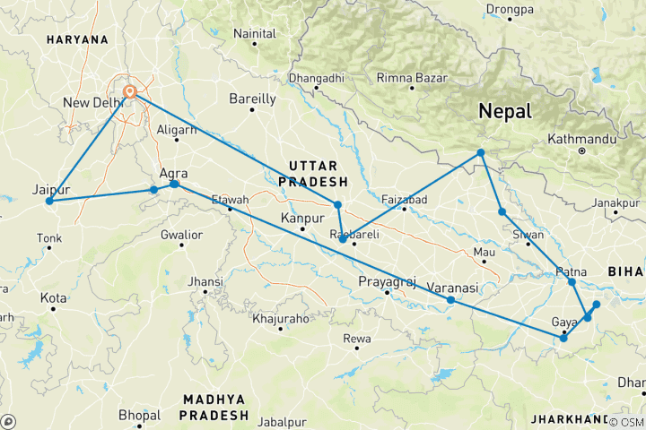 Kaart van Gouden Driehoek met boeddhistische tour