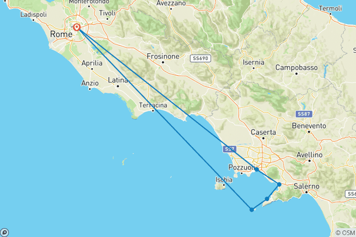 Map of 3 Day Excursion to Naples, Pompeii, Sorrento & Capri