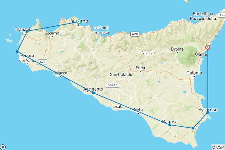 Carte du circuit Le meilleur de la Sicile. 7 jours / 6 nuits