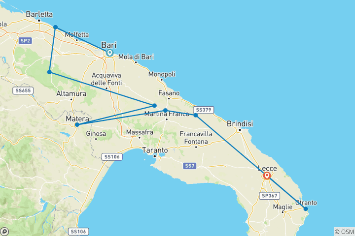 Carte du circuit Le meilleur des Pouilles - 6 jours / 5 nuits - Joyaux d'Italie de l'UNESCO