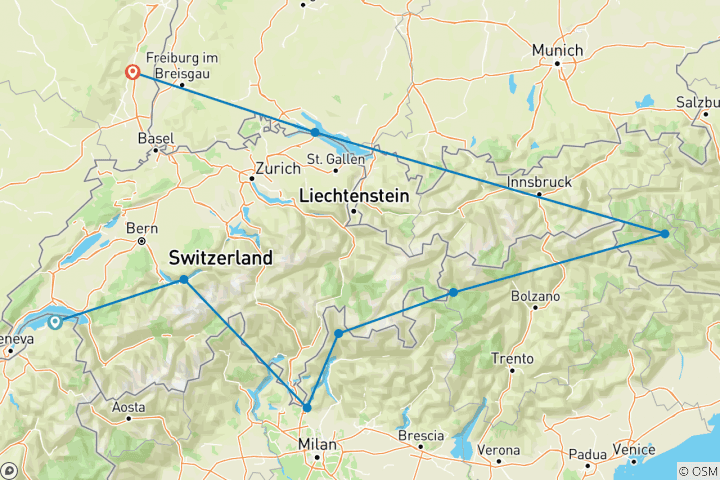 Map of Grand Alps loop motorcycle tour (Guided)