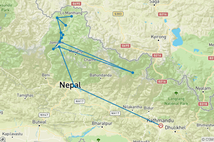 Kaart van Upper Mustang trektocht