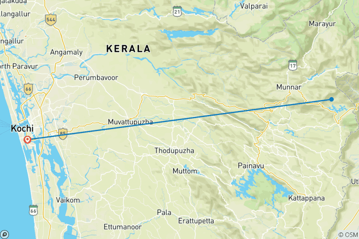 Kaart van Vogels kijken & trektocht in Kerala