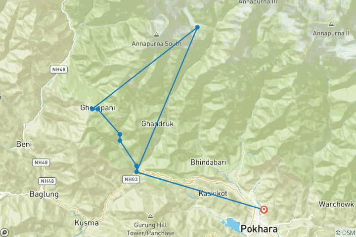 Mapa de Senderismo Ghorepani Poon Hill