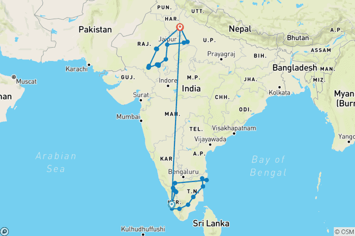 Map of Complete India Tour Package