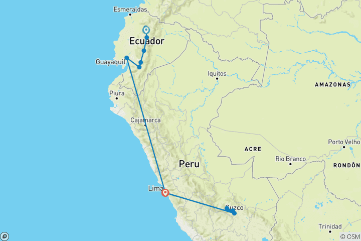 Map of Ecuador & Peru Classic 10 Days